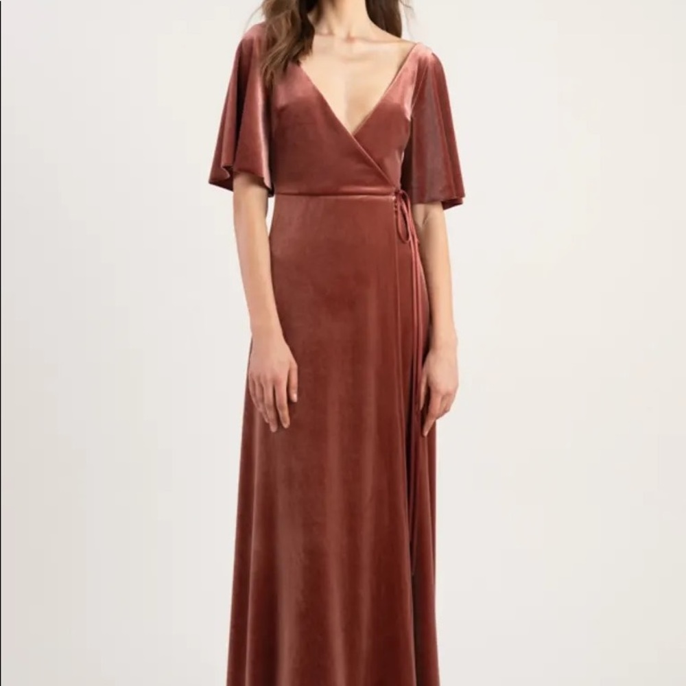 Jenny Yoo Marin velvet bridesmaid dress in English Rose color, size 4